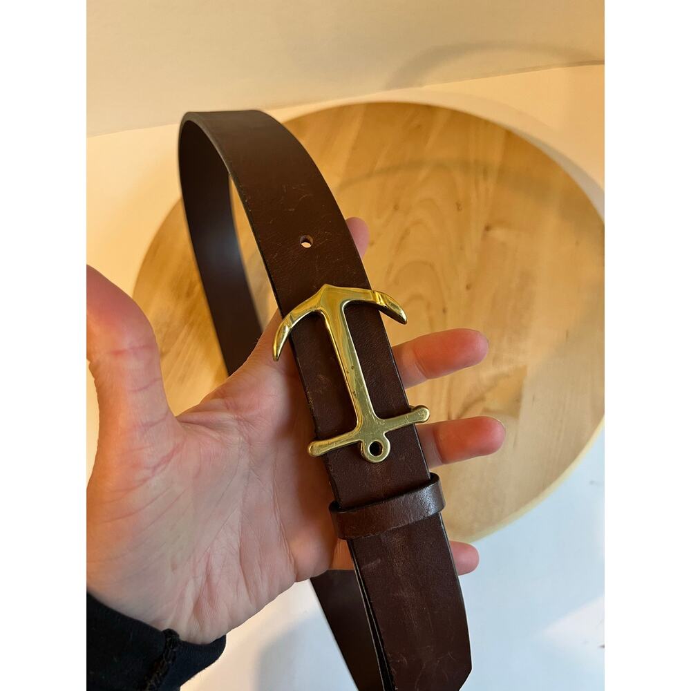 Brown Golden Anchor Buckle Vineyard Vines USA Made Genuine Leather Size M - Picture 12 of 14